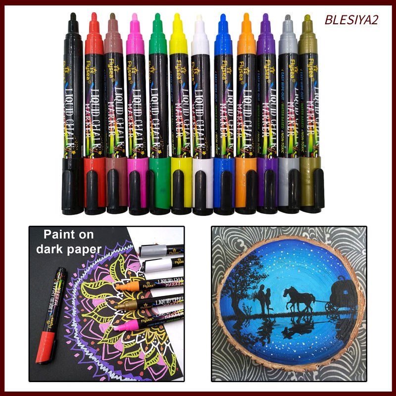 12 Liquid Chalk Markers Set Neon Fluorescent 3-6mm Whiteboard Marker Pens