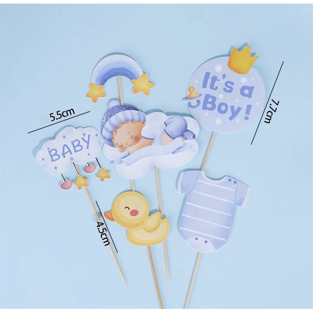 Set 6 que cắm It's a boy + em bé xanh