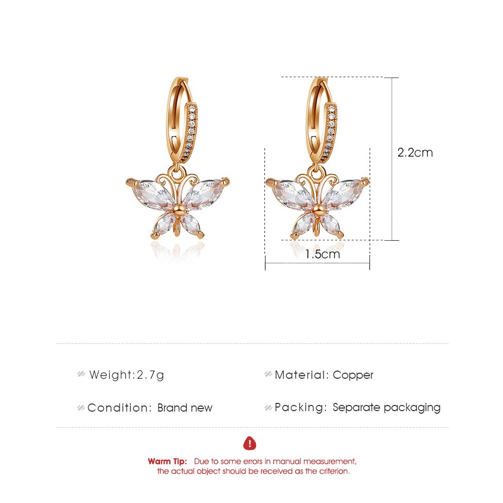 Khuyên tai hình bướm đính đá zircon duyên dáng