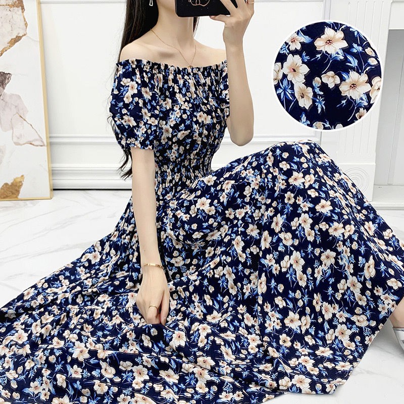 Váy maxi nữ Váy dáng dài Váy suông Váy hoa lụa cotton Quý cô Hàn Quốc khí chất dài mỏng mùa hè phong cách m