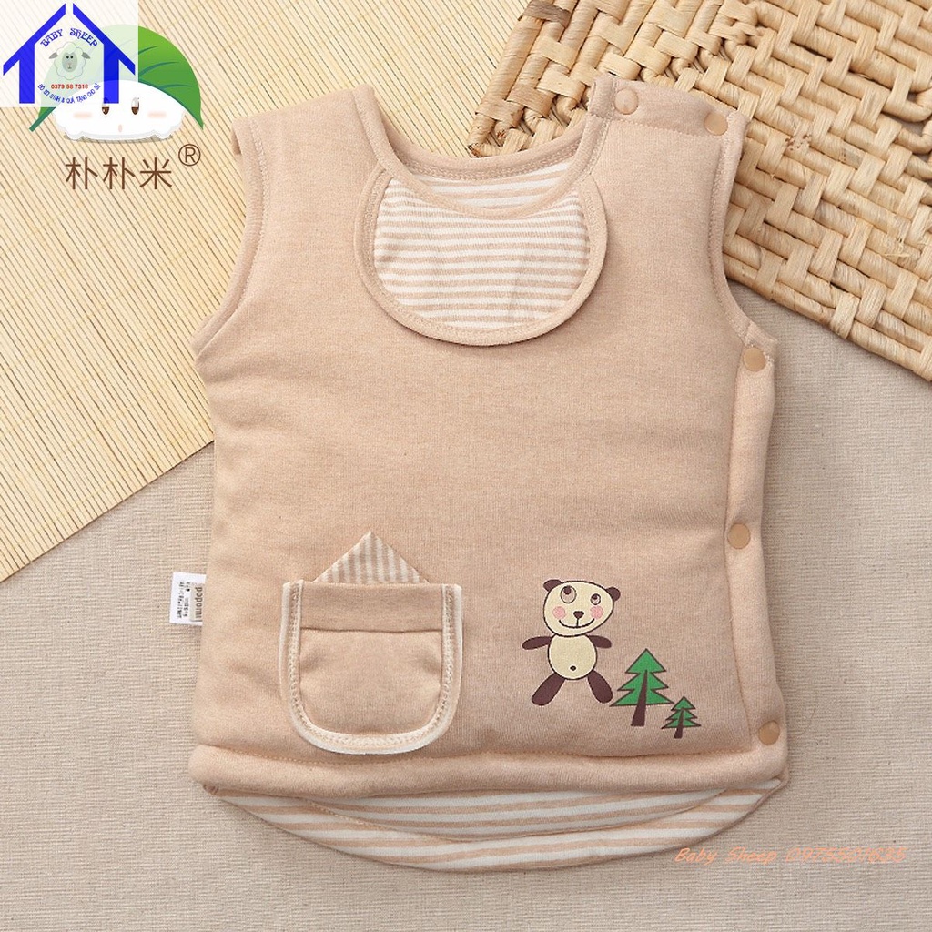 Áo khoác gile lót bông dày dặn cho bé 0-1 tuổi 100% cotton hữu cơ tự nhiên không chất tẩy nhuộm cực kỳ mềm mại và ấm áp