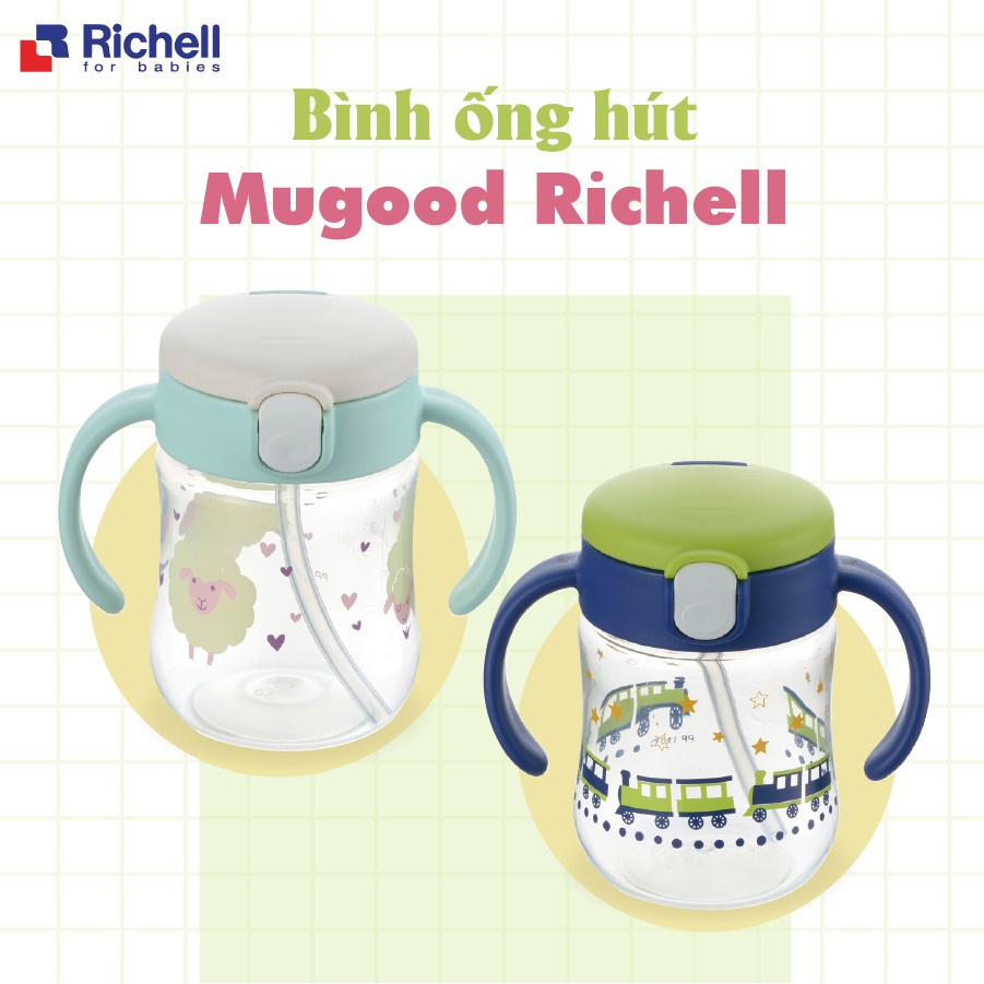 [Chính Hãng] Cốc ống hút chống đổ MUGOOD Richell Nhật Bản - bình nước cho bé có ống hút Richell