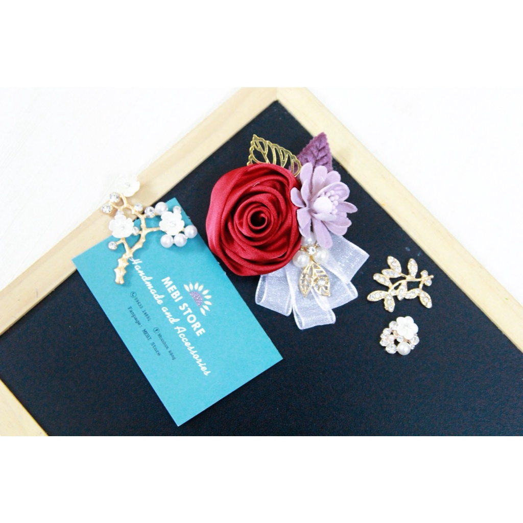 Hoa cài áo hồng cuộn kép nobox