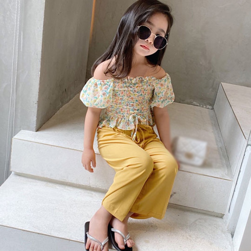 Bộ Áo Tay Phồng Phối Quần Dài Ống Rộng Cho Bé Gái (Có Bán Lẻ)