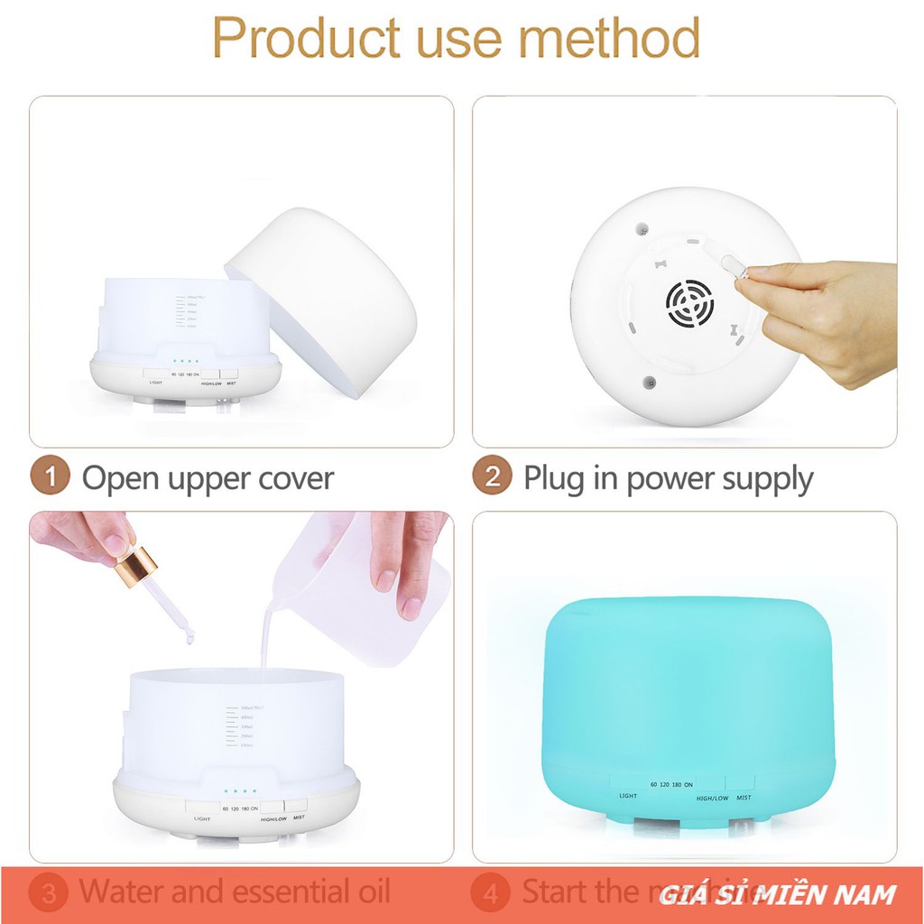 (Tặng Điều khiển) Máy Khuếch Tán Tinh Dầu CHÍNH HÃNG SAMASiêu Âm Trụ Tròn Đổi Màu 500ml
