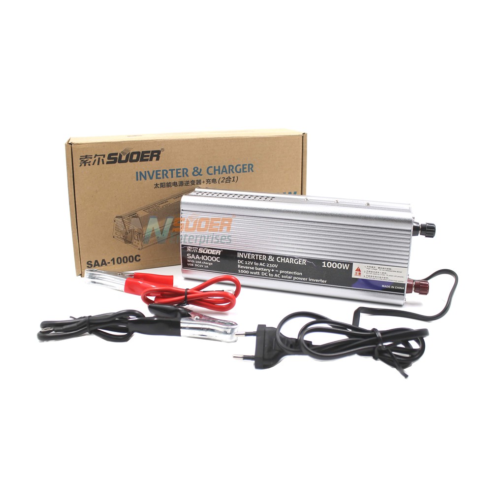 Inverter chuyển đổi điện 12v lên 220v 1000w có sạc ắc quy 10a - SAA-1000C