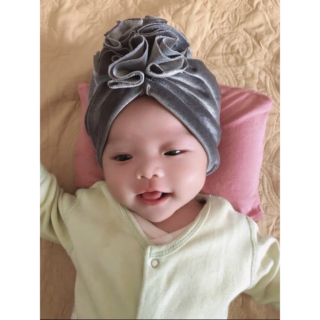 Mũ turban nhung dáng hoa xòe sang chảnh cho bé gái (7-15kg)