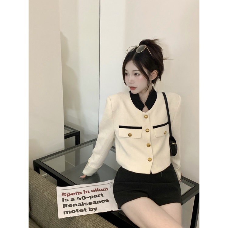 Áo Khoác Tay Dài Cổ Đứng Dáng Ôm Phong Cách Hàn Quốc Thời Trang Cho Nữ