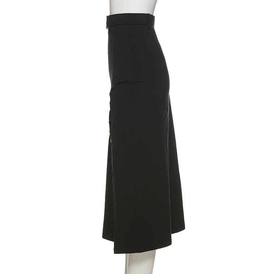 DUNEA Chân váy midi xẻ tà eo cao thời trang sành điệu cho nữ