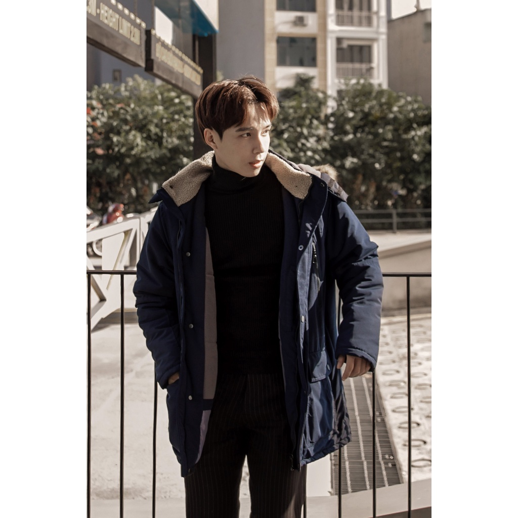 Áo Khoác Parka Gió Trần Bông Xanh Navy Trơn, Chất Liệu Gió Lót Bông 3 Lớp – CEFFYLO