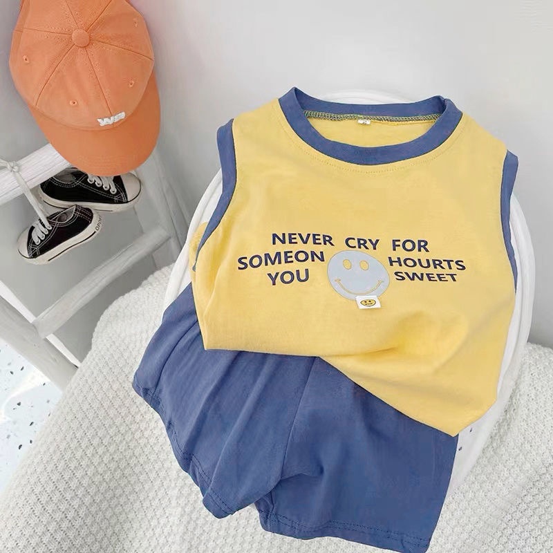 Bộ đồ 2 mảnh gồm áo thun tay ngắn và quần đùi 100% cotton thời trang mùa hè phong cách Hàn Quốc dành cho trẻ em