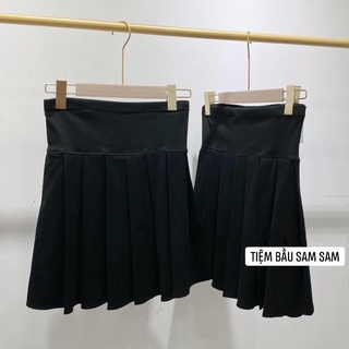 Chân váy bầu xếp ly ngắn chất liệu co giãn mềm mại