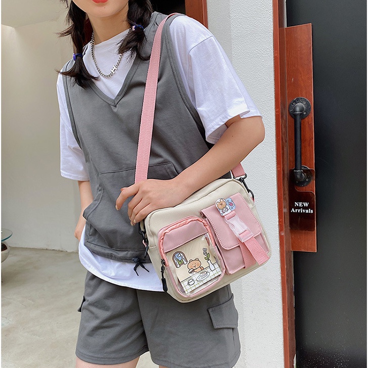 Túi đeo chéo mini nam nữ vải canvas đựng đồ đi chơi phong cách Hàn Quốc