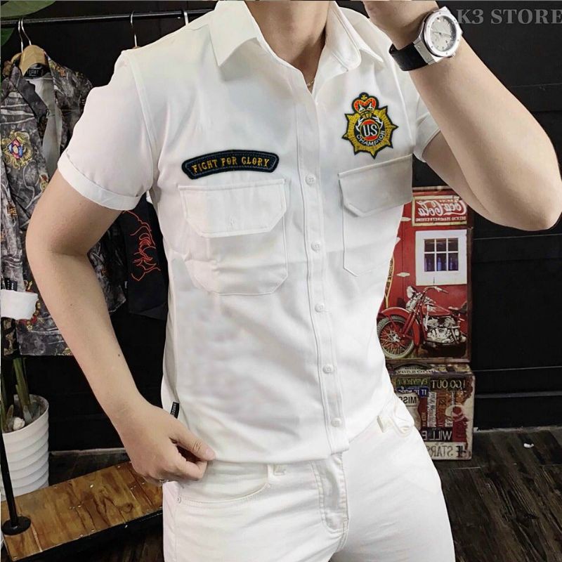 áo sơ mi Nam ngắn tay, cầu vai ,có 2 túi,phối đồ cực ngầu cho anh em (tặng 1 bì đựng thẻ căn cước, cmnd) | BigBuy360 - bigbuy360.vn