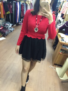 Sale váy dạ liền phối ren