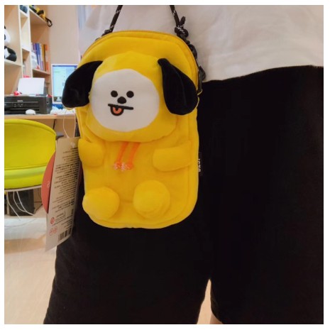 Cute stuffed BT21 mascot model shoulder bag with single shoulder strap for school
