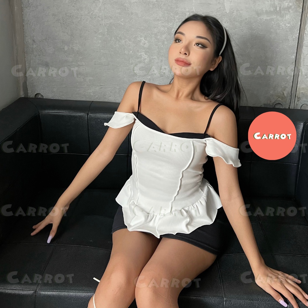 Áo đan 2 dây lưng chân váy ngắn ôm body sexy tôn dáng thiết kế cá tính sang chảnh đi chơi du lịch chụp ảnh Carrotxinhdep