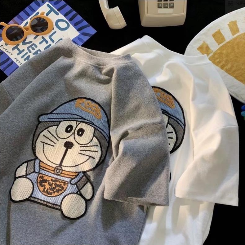 Áo Thun Tay Ngắn Dáng Rộng Thêu Hình Doremon Thời Trang Mùa Hè 2023 Cho Nam Và Nữ
