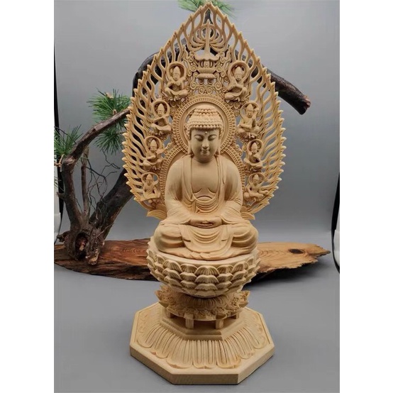 Bộ 3 tượng Gỗ hoàng dương Thích Ca - Địa Tạng- Quan Âm- văn phòng phẩm Nhơn Phát