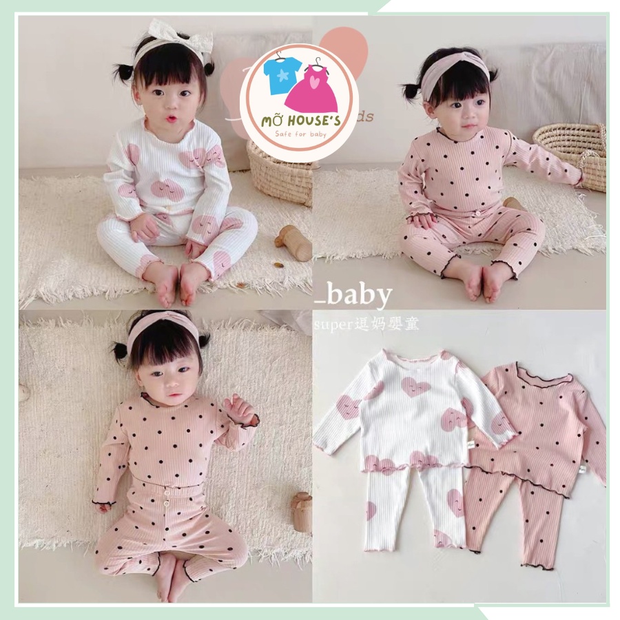 Bộ quần áo thun tăm , bộ thun tăm dài tay họa tiết dễ thương cho bé gái từ 8kg đến 22kg BBG17