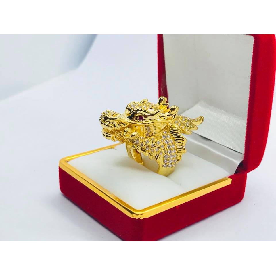 (FREESHIP 99K) Nhẫn nam đầu rồng mạ vàng 18K đính đá cực chất NH01 (Vàng)