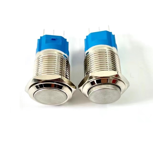 1 Cái 12/16mm 12-24V Nút Bấm Tự Khởi Động Lại Bằng Kim Loại Mạ Niken 2 Chân Không Có Nút Bấm Màu Đen