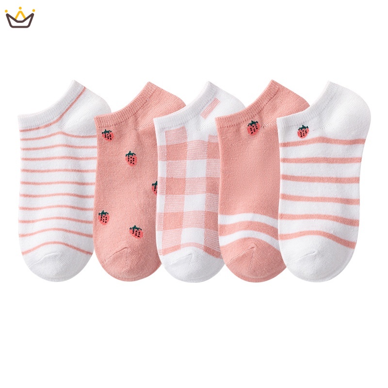 Vớ cotton Cổ Thấp In Họa Tiết Dâu Tây Hoạt Hình Thời Trang Cho Nữ