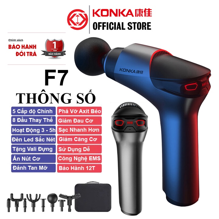 Súng Massage Cầm Tay KONKA F7, Máy Mát Xa Gun 8 Đầu 99 Cấp Độ Mát Xa Làm Giảm Đau Nhức Toàn Thân Thon Gọn Cơ Thể