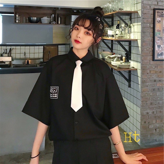 Áo sơ mi mèo băng đầu Hình in logo H2G758