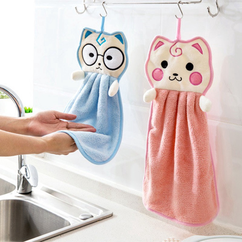 Khăn Lau Tay Vải Nhung Mềm Mại Hình Mèo Xinh Xắn