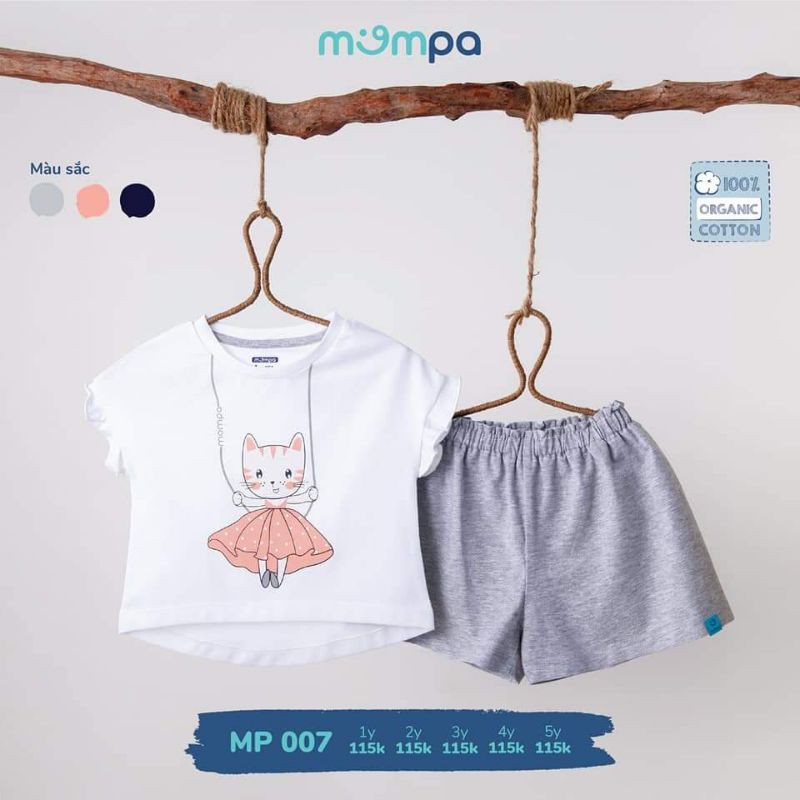Bộ QA cộc tay Mompa 100% cotton cao cấp mềm mát thoáng nhẹ da thấm hút tốt mới siêu xinh cho bé gái