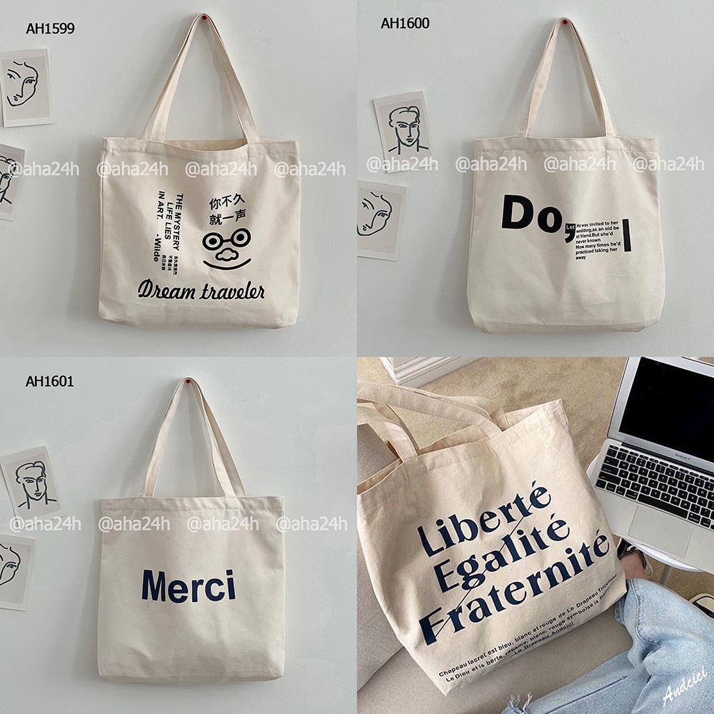 Túi tote canvas thời trang giá rẻ đeo vai đi học đi chơi in hình có khóa kéo