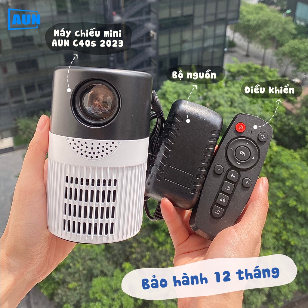 [BẢN 2023 MỚI NHẤT Máy chiếu mini AUN C40s Promax 2023 hỗ trợ fullhd 1080p và kết nối với điện thoại, laptop, máy tính