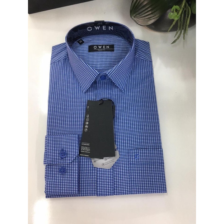 Áo Sơ Mi Nam Dài Tay Owen AR21006DT Somi Công Sở Cao Cấp Màu Kẻ Caro Xanh Navy Dáng Suông Có Túi Vải Sợi Bạch Đàn Mềm Má | BigBuy360 - bigbuy360.vn
