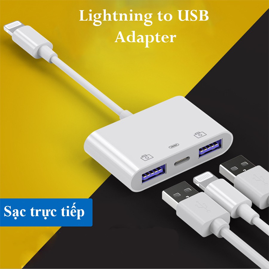 Jack chuyển lightning sang 2 cổng usb [Chính Hãng có sạc trực tiếp]