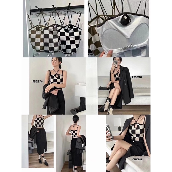 áo 2s 2 dây tăm dây ô vuông caro - ô bàn cờ kiểu dây buộc cổ hot hit (13691#) có mút ngực liền áo