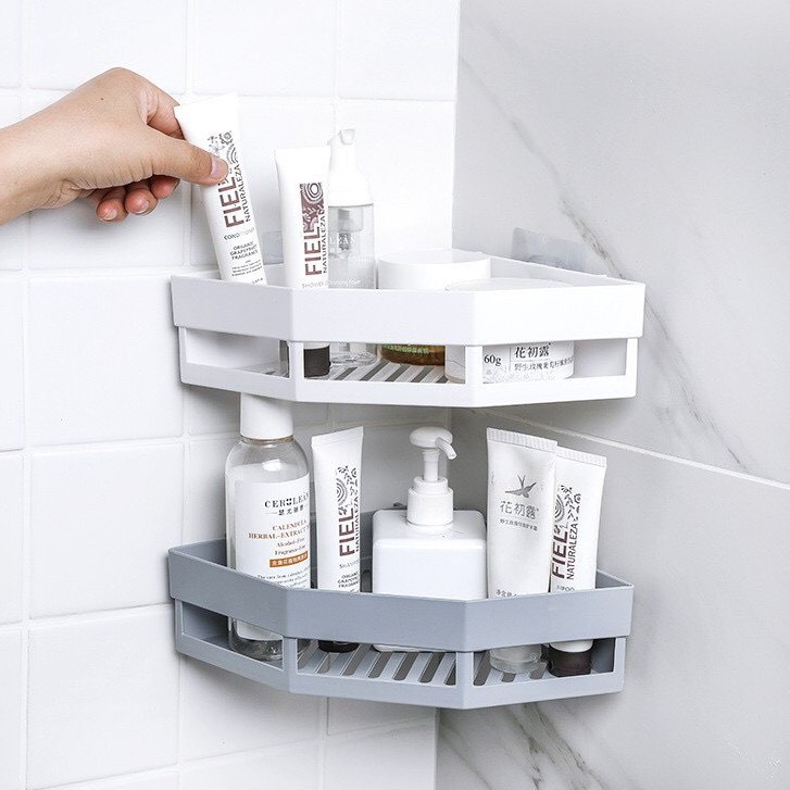 Kệ Góc Tam Giác Nhựa Dán Góc Tường Đa Năng Cho Bếp &amp; Nhà Tắm Thông Minh, không khoan đục