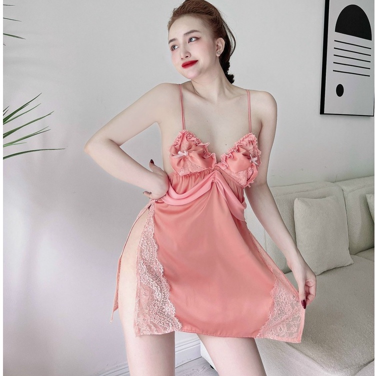 Váy Ngủ Sexy SOJUN Đầm Latin Xẻ Tà Nơ Ngực Dưới 60 ký