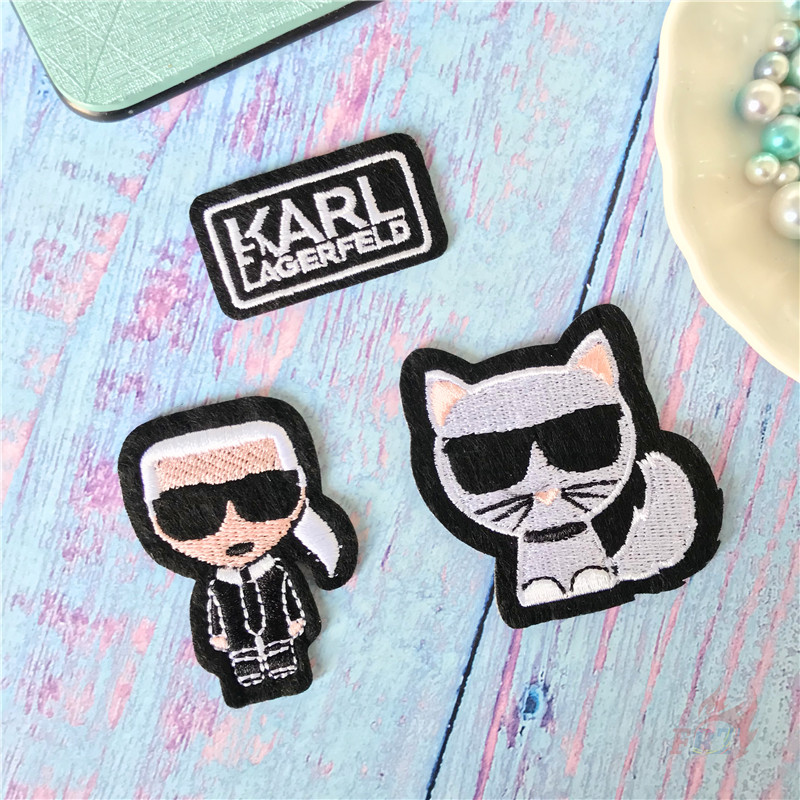 ♚ Sticker Ủi Thêu Hình karl lagerfeld ♚ 1 Huy Hiệu Nổi Tiếng Nổi Tiếng Trên Các Miếng Vá Sắt Trên Các Huy Hiệu