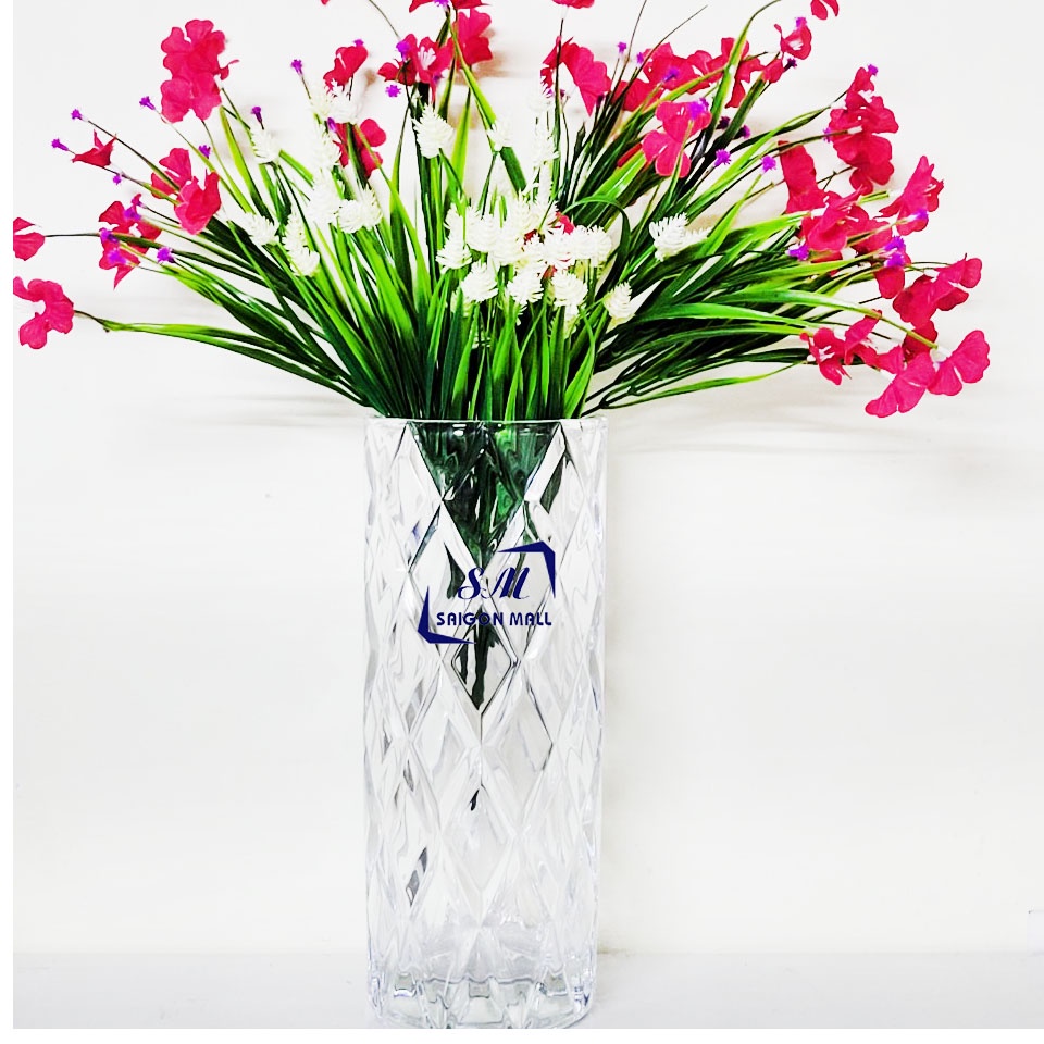 Lọ hoa thủy tinh trụ tròn 12x30 , lọ hoa kiểu lập thể cao cấp dày 1cm, bình bông 30cm trang trí sang trọng