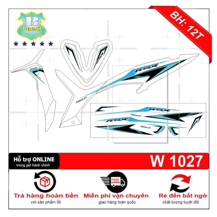 ( Quí khách vui lòng mang ra tiệm cho thợ dán ) Tem wave rsx 2014 trắng