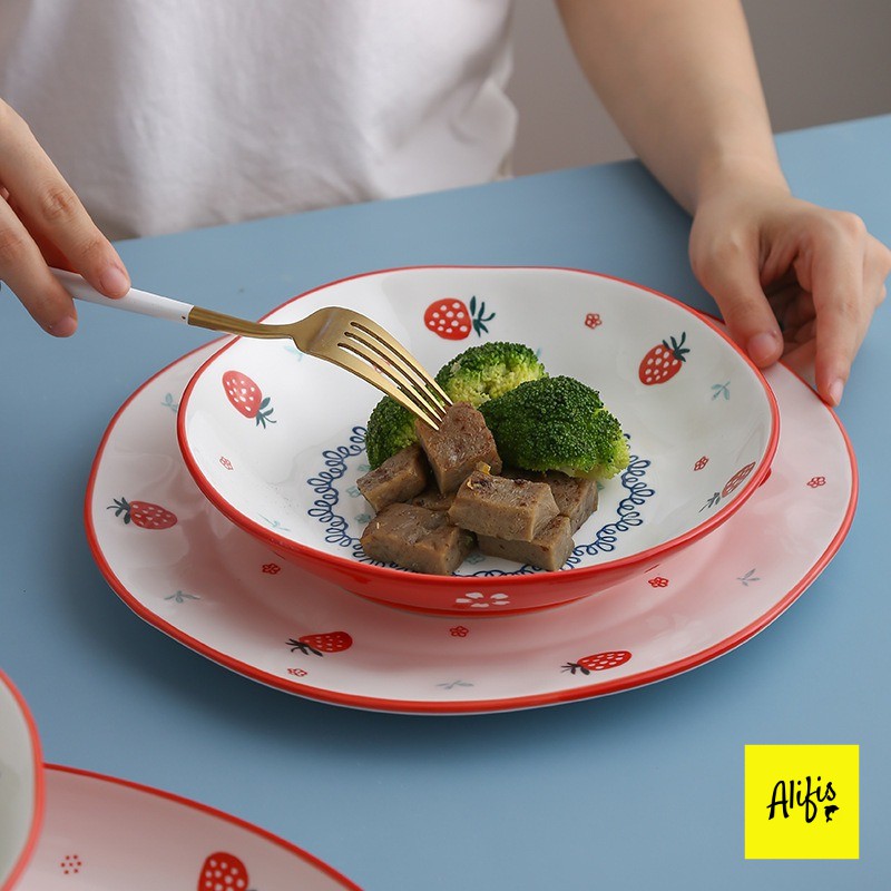 Bát đĩa sứ đẹp, bát đĩa decor họa tiết dâu tây đỏ – Phụ kiện bàn ăn sang trọng (Bán lẻ theo món)