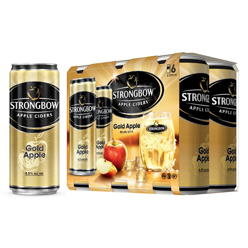 Combo 6 lon nước Táo lên men StrongBow vị Táo nguyên bảng/Mật ong/Dâu đỏ/Dâu đen 330ml/lon