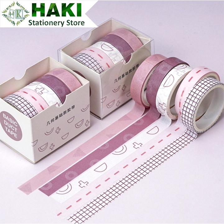 Washi tape cute HAKI, băng dính washi tape bộ 5 cuộn trang trí nhiều màu đáng yêu giá rẻ BD02