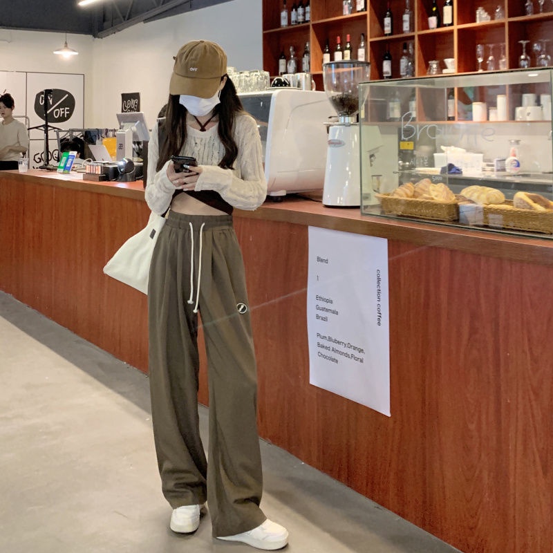 Quần thể thao lưng cao ống rộng thiết kế mới kiểu dáng đơn giản thời trang cho nữ