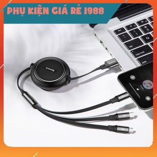 Cáp sạc dây rút 3 đầu - baseus golden loop 3 in 1 elastic -