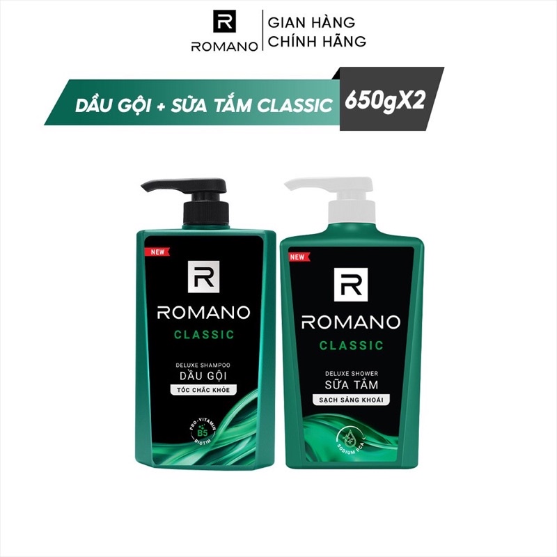 COMBO Dầu gội ROMANO CLASSIC 650ML và sữa tắm CLASSIC sang trọng đẳng cấp