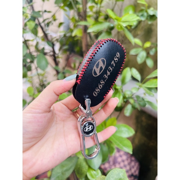 Bao da móc khoá Huyndai accent 3 nút bấm, santafe, bọc chìa khoá da thật khâu tay handmade, xịn xò