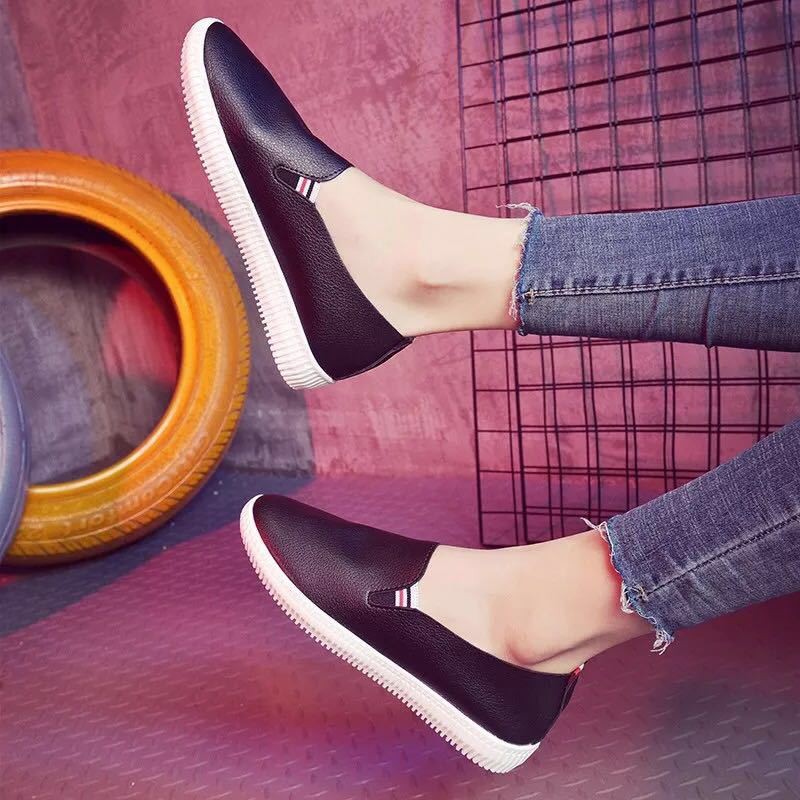 giày trắng mới phù hợp lười da phẳng giản dị một chân cho phụ nữ