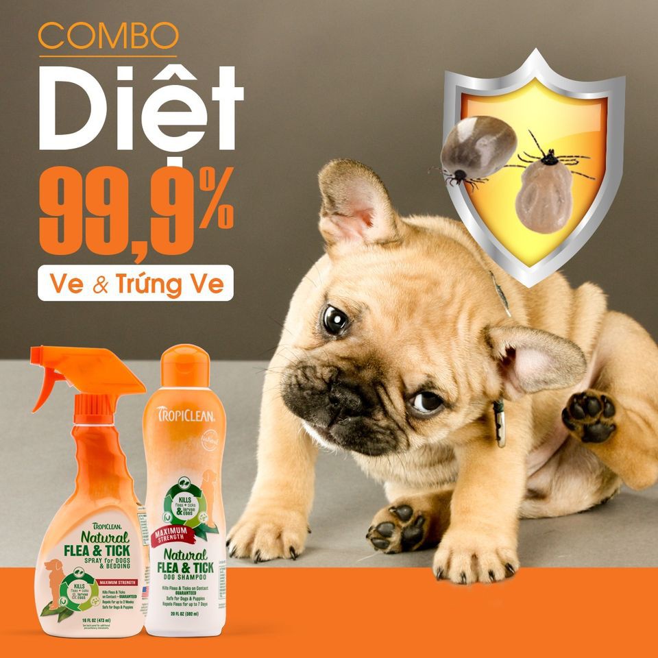 Xịt diệt ve rận bọ chét cho Chó 100% thiên nhiên Tropiclean Flea & Tick Spray 473ml